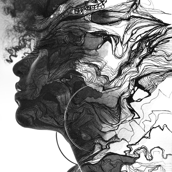 Tableau  Portrait d'une femme en noir et blanc