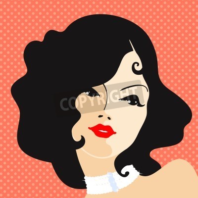 Tableau  Portrait de belle femme sur fond rouge