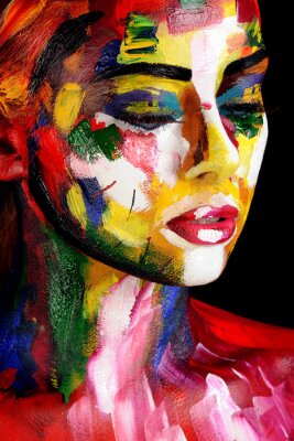 Tableau  Portrait de jeune femme en peinture colorée