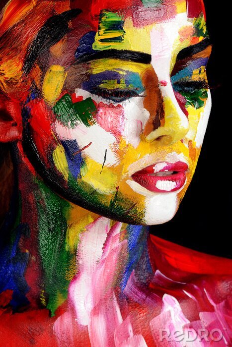 Tableau  Portrait de jeune femme en peinture colorée