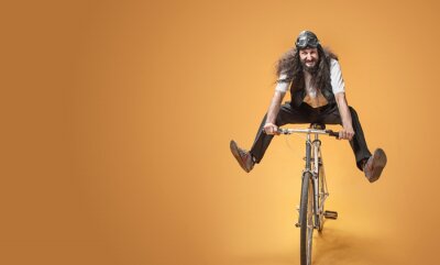 Tableau  Portrait of a skinny nerd riding a bike