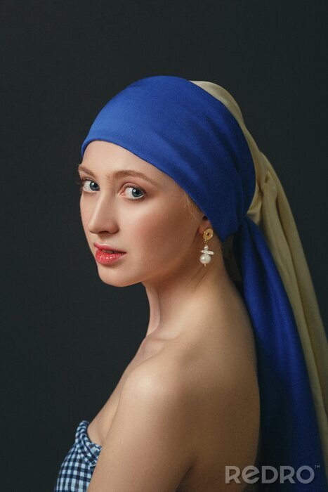 Tableau  Portrait of a woman with a pearl earring, inspired by the painting of the great baroque and renaissance artist Jan Vermeer