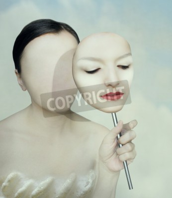 Tableau  Portrait surréaliste d'une femme avec son masque sans visage