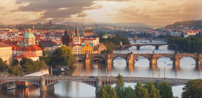 Tableau  Prague, vue sur la rivière Vltava et ponts