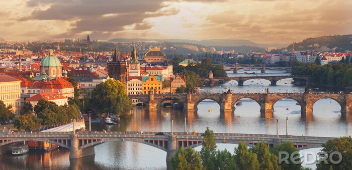 Tableau  Prague, vue sur la rivière Vltava et ponts