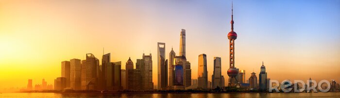Tableau  Pudong panorama au lever du soleil, Shanghai, Chine