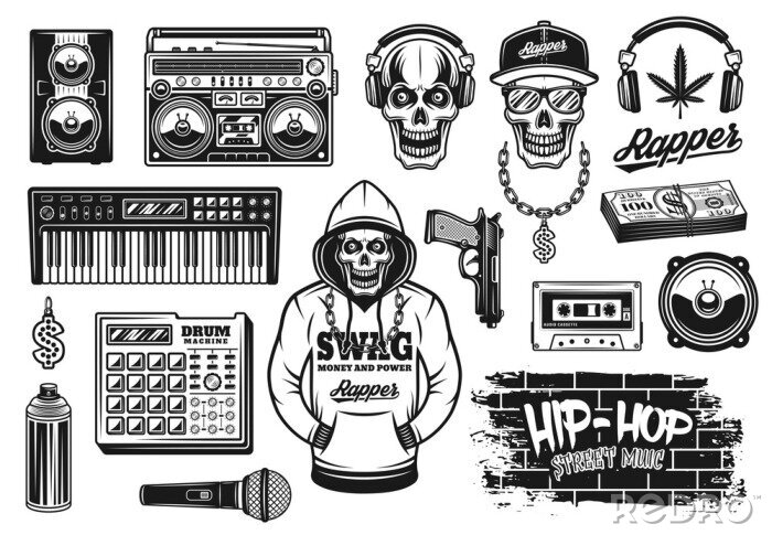 Tableau  Rap and hip hop music attributes vector objects