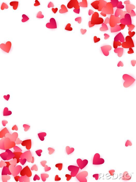 Tableau  Red flying hearts bright love passion vector background.