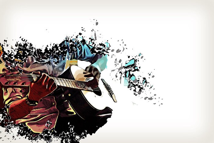 Tableau  Résumé Guitariste au premier plan. Gros plan, Aquarelle