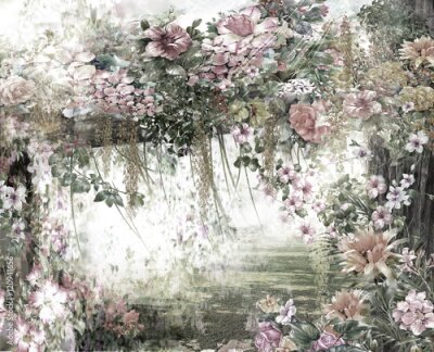 Tableau  Résumé peinture aquarelle fleurs. Printemps fleurs multicolores