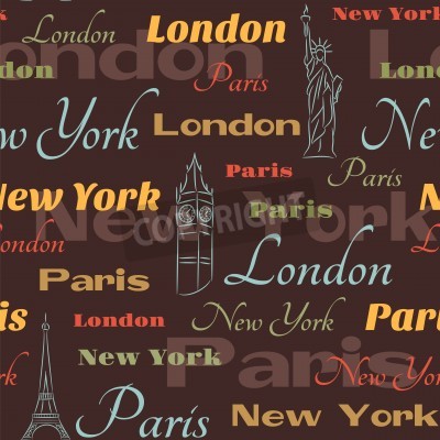 Tableau  Rétro, seamless, ville, noms, nouveau, York, londres, paris, ville, Symboles