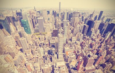 Retro stylized aerial view of Manhattan, New York, USA.