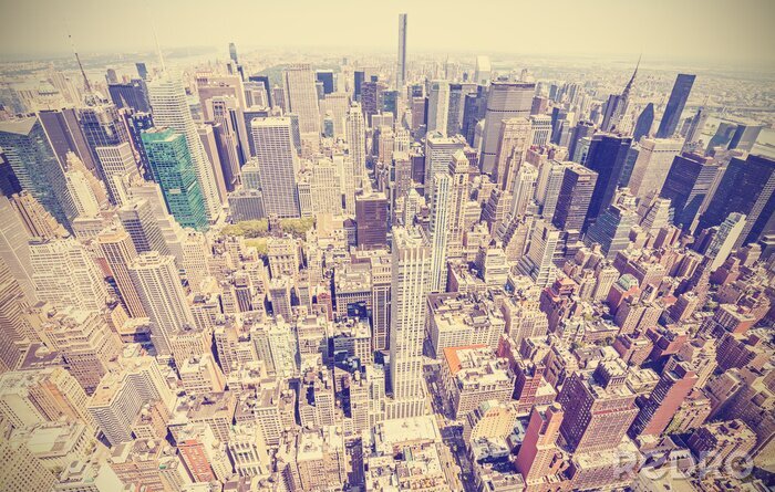 Tableau  Retro stylized aerial view of Manhattan, New York, USA.