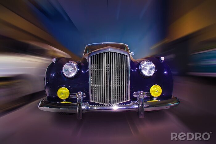 Tableau  rétro voiture se déplace sur la rue de la ville