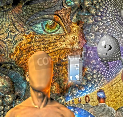 Tableau  Rêve humain comme scène dans des fenêtres organinc