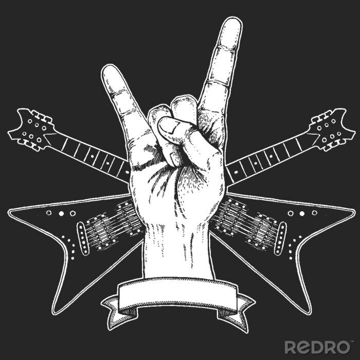 Tableau  Rock heavy metal, hard rock music hand symbol. Vector icon.
