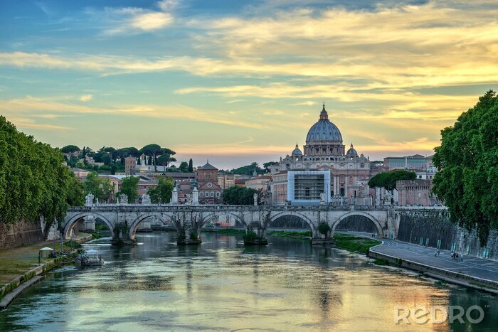 Tableau  Rome et coucher de soleil sur le fleuve