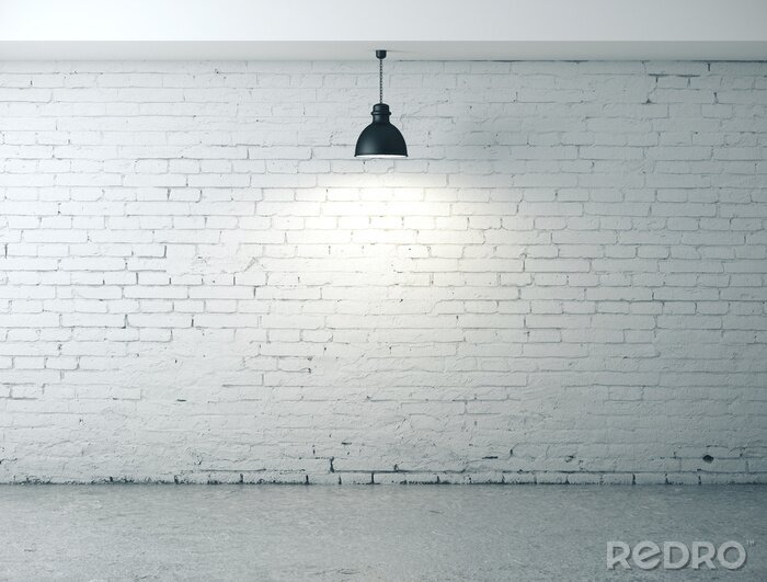 Tableau  room with blank wall, lamp and concrete floor