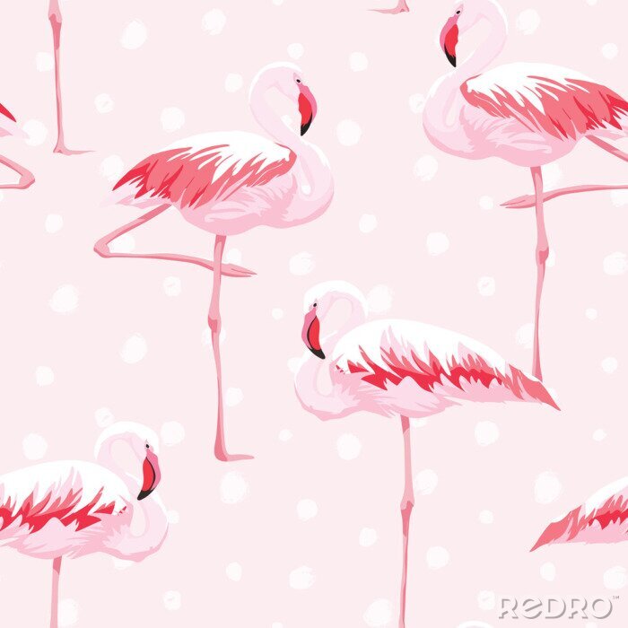 Tableau  Rose flamants à points blancs