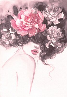 Roses aquarelles sensuelles dans les cheveux