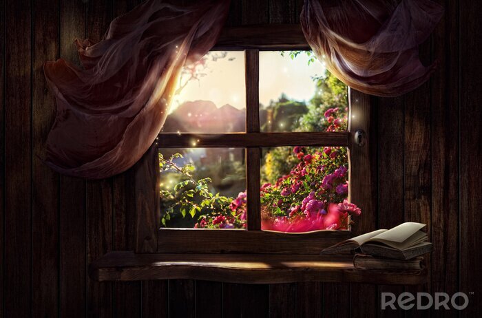 Tableau  Roses derrière une fenêtre