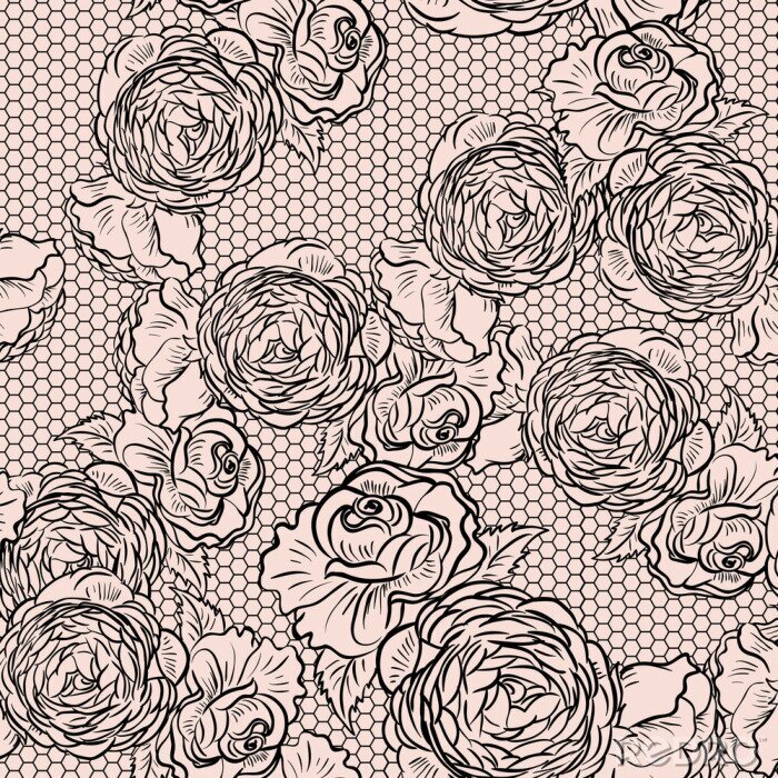 Tableau  Roses et pivoines sur des graphismes r?tro