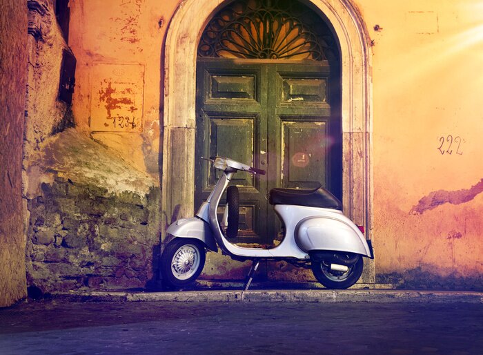 Tableau  Rouleau motorroller nachts vor Haustür Italien - Scooter italien devant une porte