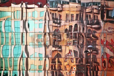 Tableau  Rue Abstrait mirrorred dans le bâtiment de verre
