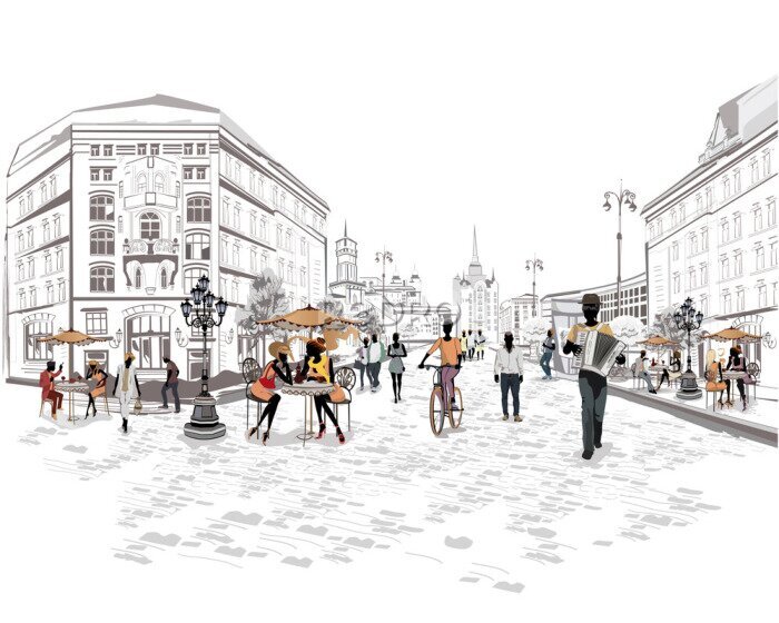 Tableau  Rue avec des passants