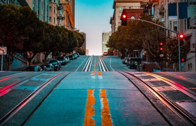 Rue de Californie à l'aube, San Francisco, Californie, USA