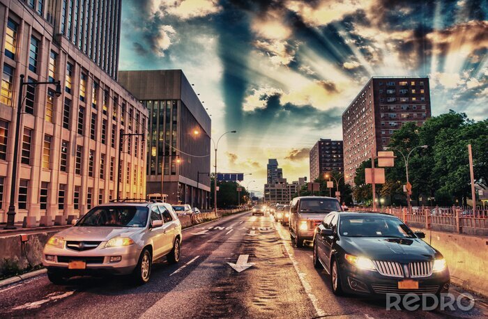 Tableau  Rue de New York au coucher de soleil