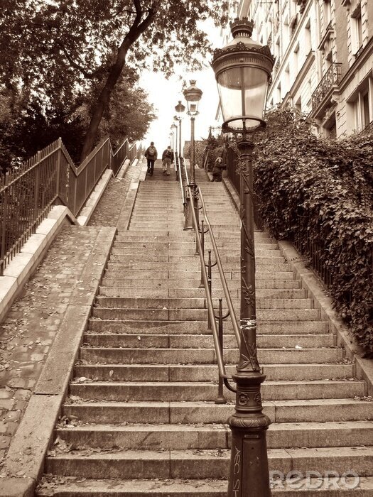 Tableau  Rue parisienne et escaliers version sépia