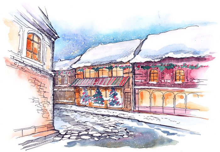 Tableau  Rue pavée peinte l'hiver