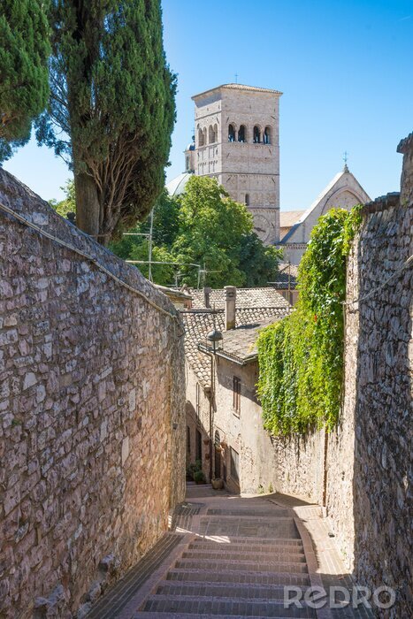 Tableau  Ruelle avec un escalier et une tour