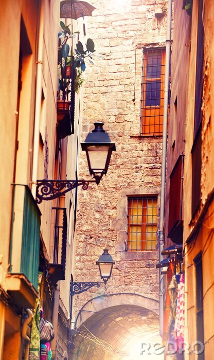 Tableau  Ruelle et lampadaires Barcelone