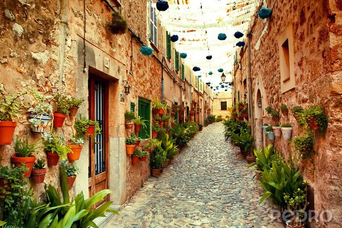 Tableau  Ruelle italienne et lampions bleus
