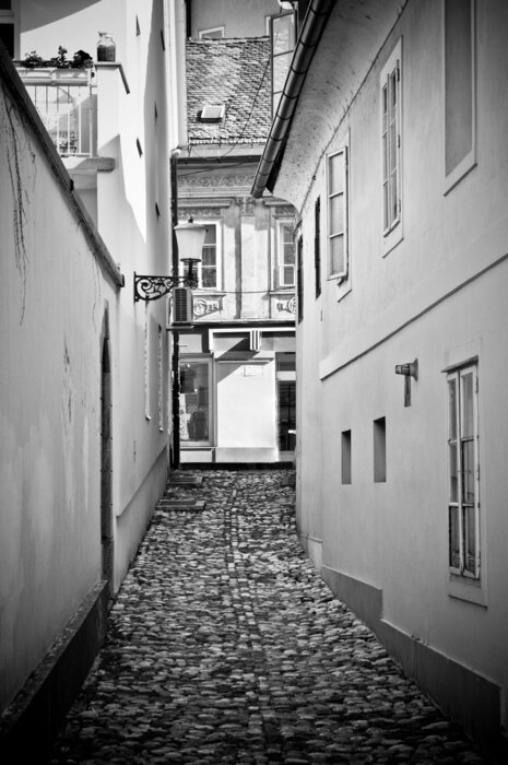 Tableau  Ruelle pavée en noir et blanc