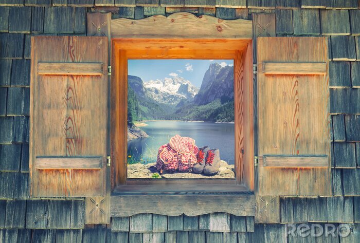 Tableau  Sac à dos devant un lac