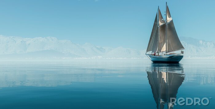 Tableau  sailboat sailing in the sea