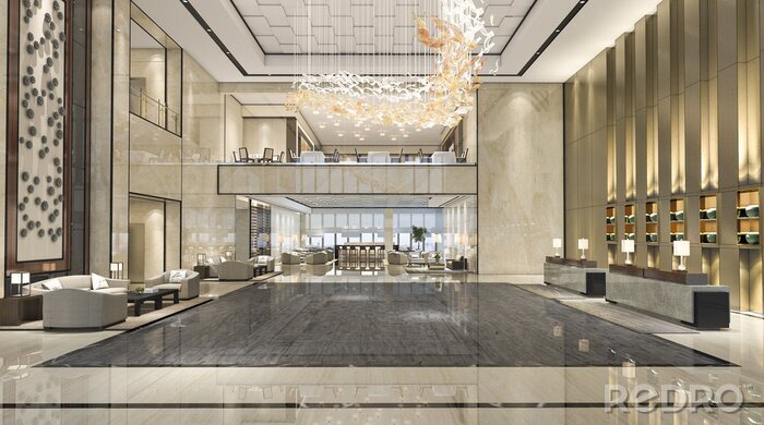 Tableau  Salle de réception de l'hôtel de luxe 3D et restaurant lounge