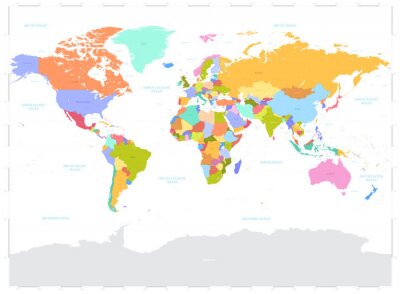 Salut détaillé l'illustration colorée vecteur politique Carte du monde