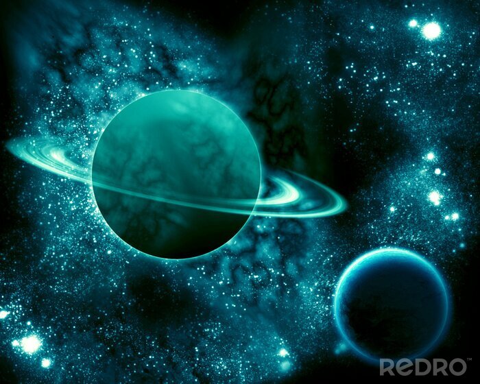 Tableau  Saturne dans l'univers et de la terre