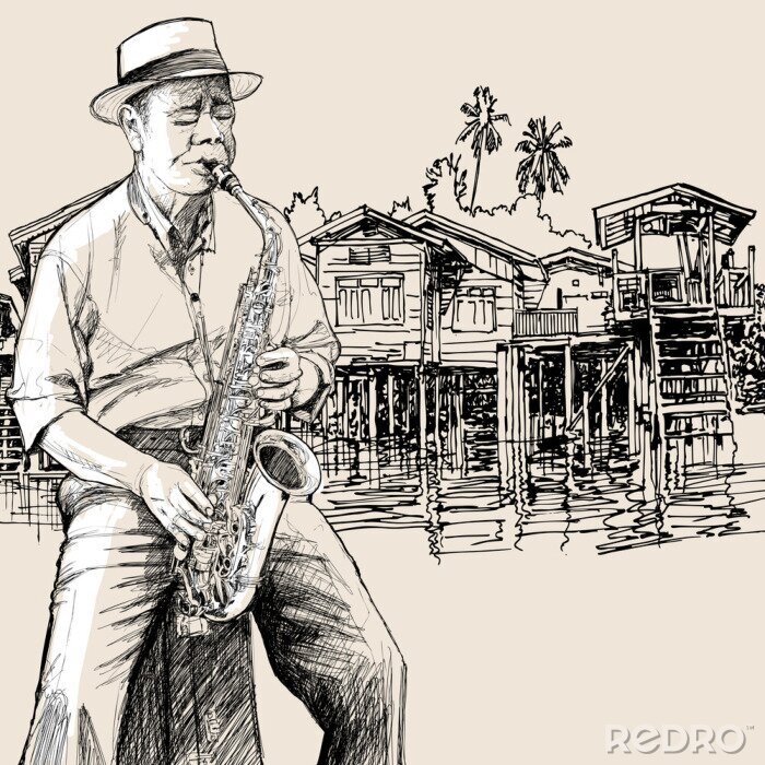 Tableau  Saxophoniste sur fond de ville