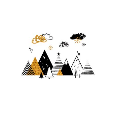 Tableau  Scène d'hiver de Noël abstrait or. Fond de paysage de Noël hiver dans un style scandinave. Illustration vectorielle abstraite