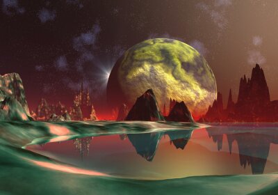 Tableau  Scène de Fantasy - Dragon Moon 01