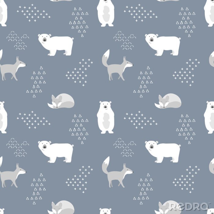 Tableau  Schéma transparent scandinave. Ours et renards. Illustration vectorielle.