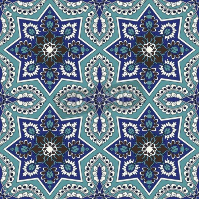 Tableau  Seamless Arabesque en bleu et turquoise en fichier éditable