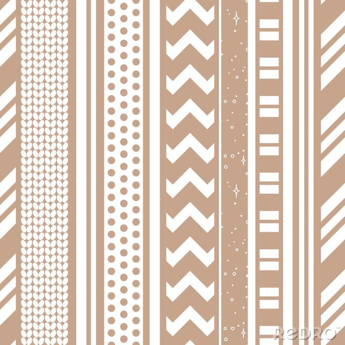 Tableau  Seamless chevron, polka dots, stripes, knitted pattern. Design for Christmas wrapping, wallpaper, fabric, textile.