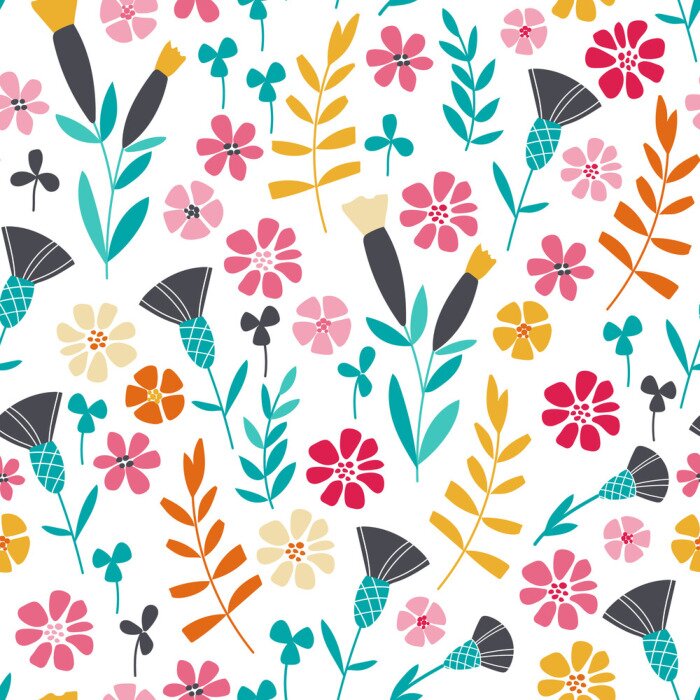 Tableau  Seamless, clair, scandinave, floral, modèle