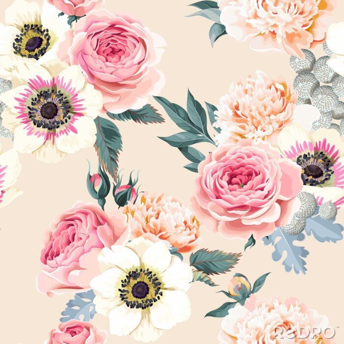 Tableau  Seamless, mariage, fleurs